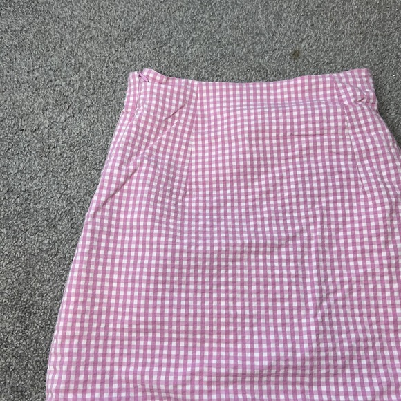 Zara Skirt Womens Small Pink Gingham Check Wrap Asymmetric Mini Lined High Waist - Picture 14 of 14